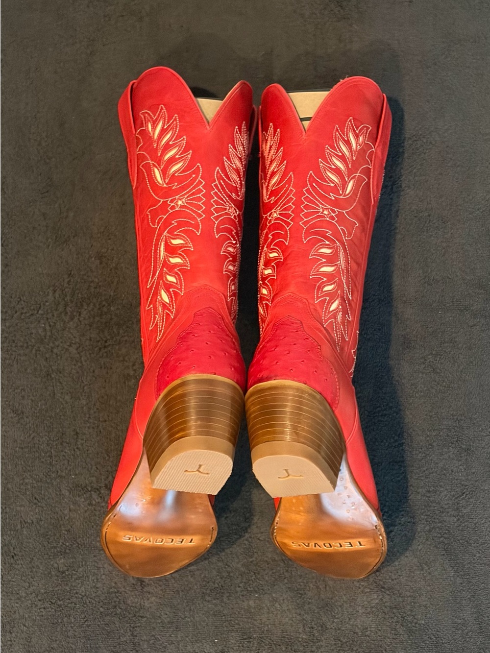 NIB Tecovas Annie Eagles Red Cowhide and Ostrich Cowgirl Boots - Picture 7 of 8
